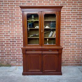 LIBRERIA CREDENZA VETRINA INGLESE MOGANO MASSICCIO