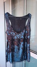Canotta Twin Set con paillettes e tulle
