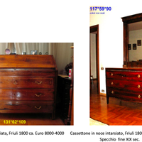 Ribalta e cassettone in noce intarsiato 1800 ca.