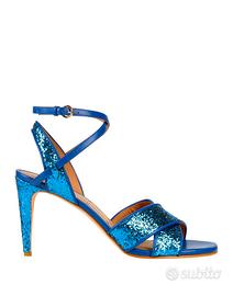 Sandali, pelle, tacco, blu, glitter, Valentino, 41