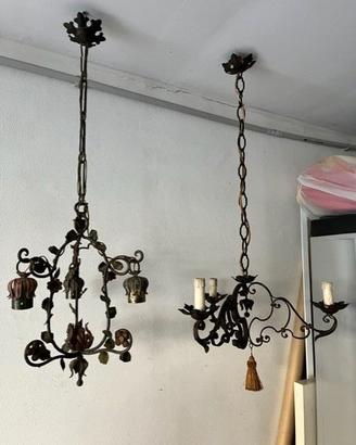 Coppia lampadari in ferro battuto  fine Ottocento