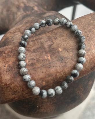 Bracciale ossidiana fiocco di neve 6 mm