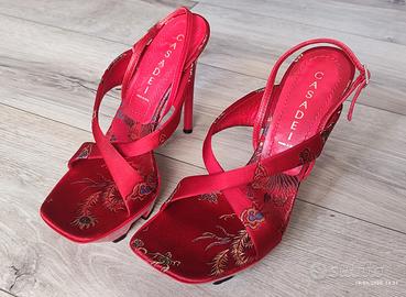 Casadei sandali donna rossi ricamati tacco alto