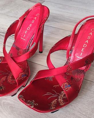 Casadei sandali donna rossi ricamati tacco alto