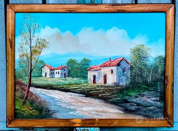Quadro case in campagna dipinto a mano su tela.