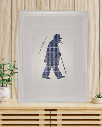 Winston Churchill - Quadro Vintage Su Francobolli