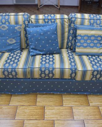 Coppia divani classici in tessuto blu/oro