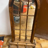 Specchio antico in legno con mensola