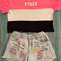 Pantaloncini jeans zara e maglietta pyrex