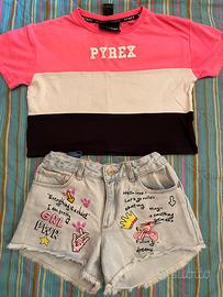 Pantaloncini jeans zara e maglietta pyrex