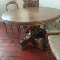 Tavolo tondo apribile arte povera + quattro sedie