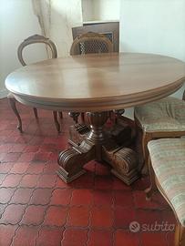 Tavolo tondo apribile arte povera + quattro sedie