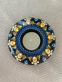 Portacandela in stile Mandala dipinto a mano