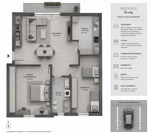 Ampio trilocale con balcone a Sesto - M1