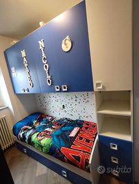 Cameretta bambini a ponte con due letti