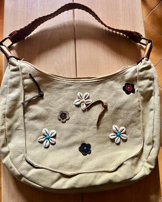 Borsa a spalla in tela beige