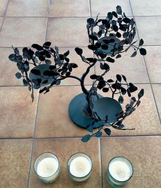 PORTA CANDELE ALBERO DELLA VITA IN FERRO BATTUTO