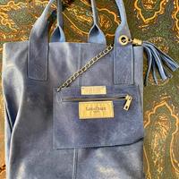 Borsa shopper da donna in camoscio azzurro