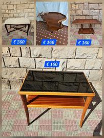 Tavolino in legno con vetro Consolle con marmo