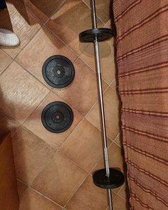 bilanciere e 4 dischi da 5 kg.