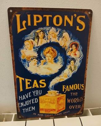 Cartellone pubblicitario vintage in metallo Lipton