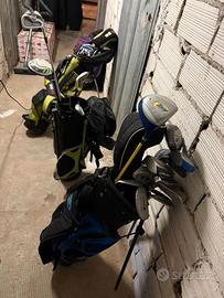 Tre sacche e mazze da golf  per bambino