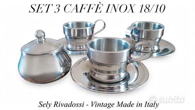Set 3 tazzine caffè inox con Piattini e zuccherier