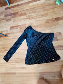 maglia monospalla in vellutino rasato nero 
