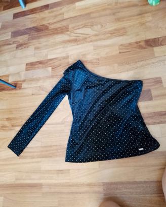 maglia monospalla in vellutino rasato nero 