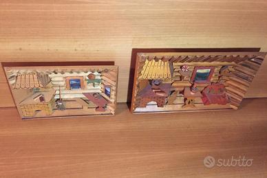 Coppia di quadretti tridimensionali in legno