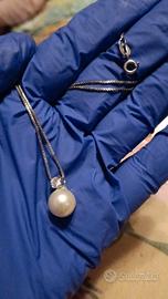 COLLANA IN ARGENTO CON PERLA SINTETICA E ZIRCONE +