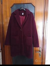 Cappotto bordeaux in pelliccia sintetica donna 