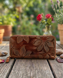 Portafoglio effetto pelle vintage con motivo flore