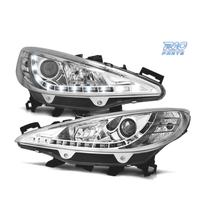 FARI PEUGEOT 207 06-12 LUCE LED DIURNA FONDO CROMA
