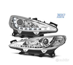 FARI PEUGEOT 207 06-12 LUCE LED DIURNA FONDO CROMA