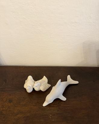 Delfino e coppia colombe in porcellana