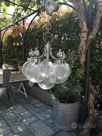 lampadario acciaio e vetro con bolle a sei luci 