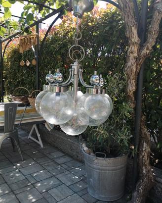 lampadario acciaio e vetro con bolle a sei luci 