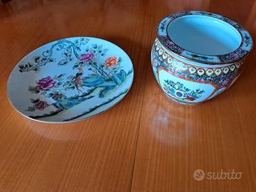 Set vaso e piatto ceramica cinesi