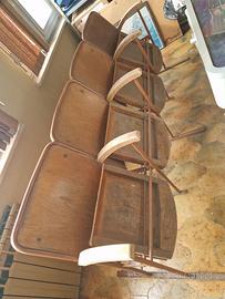 4 sedie cinema vintage in legno, fila di 4