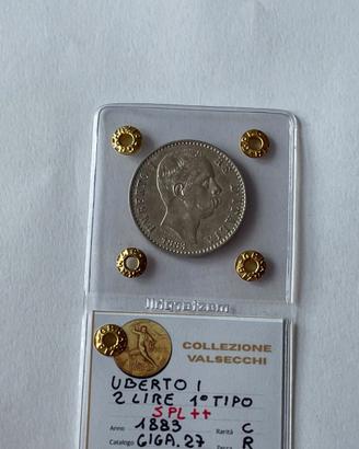 2 Lire Umberto I 1883 SPL++ Collezione Valsecchi