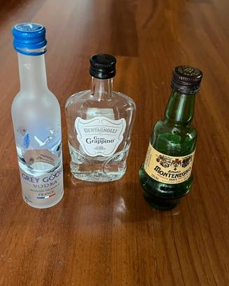 3 Bottiglie mignon grappa/vodka/montenegro-vuote