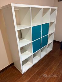 Libreria IKEA KALLAX 4x4 Bianca + 4 ante Turchese