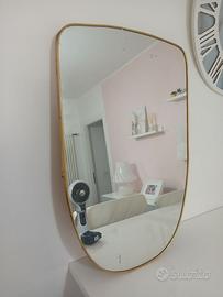 Specchio Vintage Anni 50 Ottone Asimmetrico Scudo