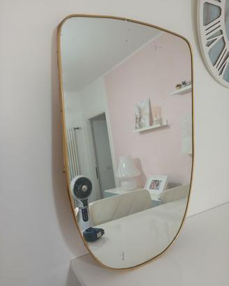 Specchio Vintage Anni 50 Ottone Asimmetrico Scudo