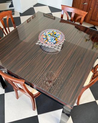 tavolo 120x120, 4 sedie e prolunghe tavolo