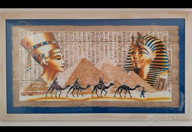 Papiro anticato Egiziano Nefertiti e Tutankhamon 