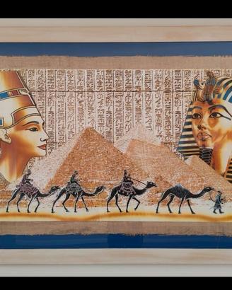 Papiro anticato Egiziano Nefertiti e Tutankhamon 