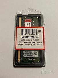 Kingston KVR32S22S8/16 Ram 16gb per pc portatili