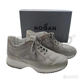 SCARPE DONNA HOGAN GRIGIO CHIARO LOGO PAILLETTES